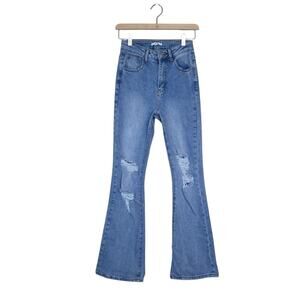 Papaya Womens 3 Distressed Flare Leg  Jeans
